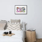 Framed Poster | Dreamscape featuring a bed with pillows on matte paper