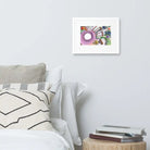 Framed Poster Dreamscape featuring white comforter and clock on ayous paper