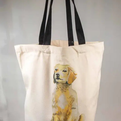 Golden Retriever - Tote Bag - Organic Cotton - Black Handles - 38cm x 42cm