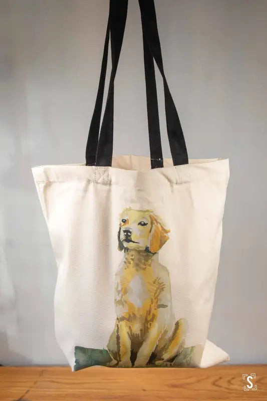 Golden Retriever - Tote Bag - Organic Cotton - Black Handles - 38cm x 42cm - Bag