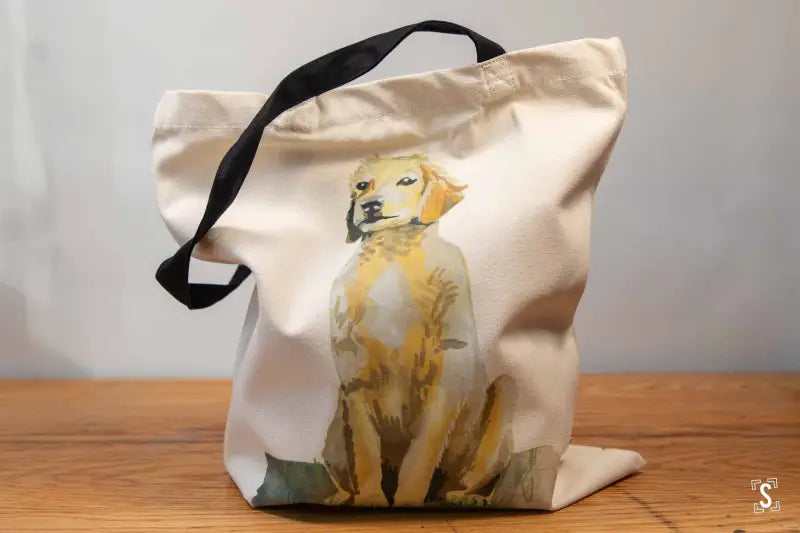Golden Retriever - Tote Bag - Organic Cotton - Black Handles - 38cm x 42cm - Bag