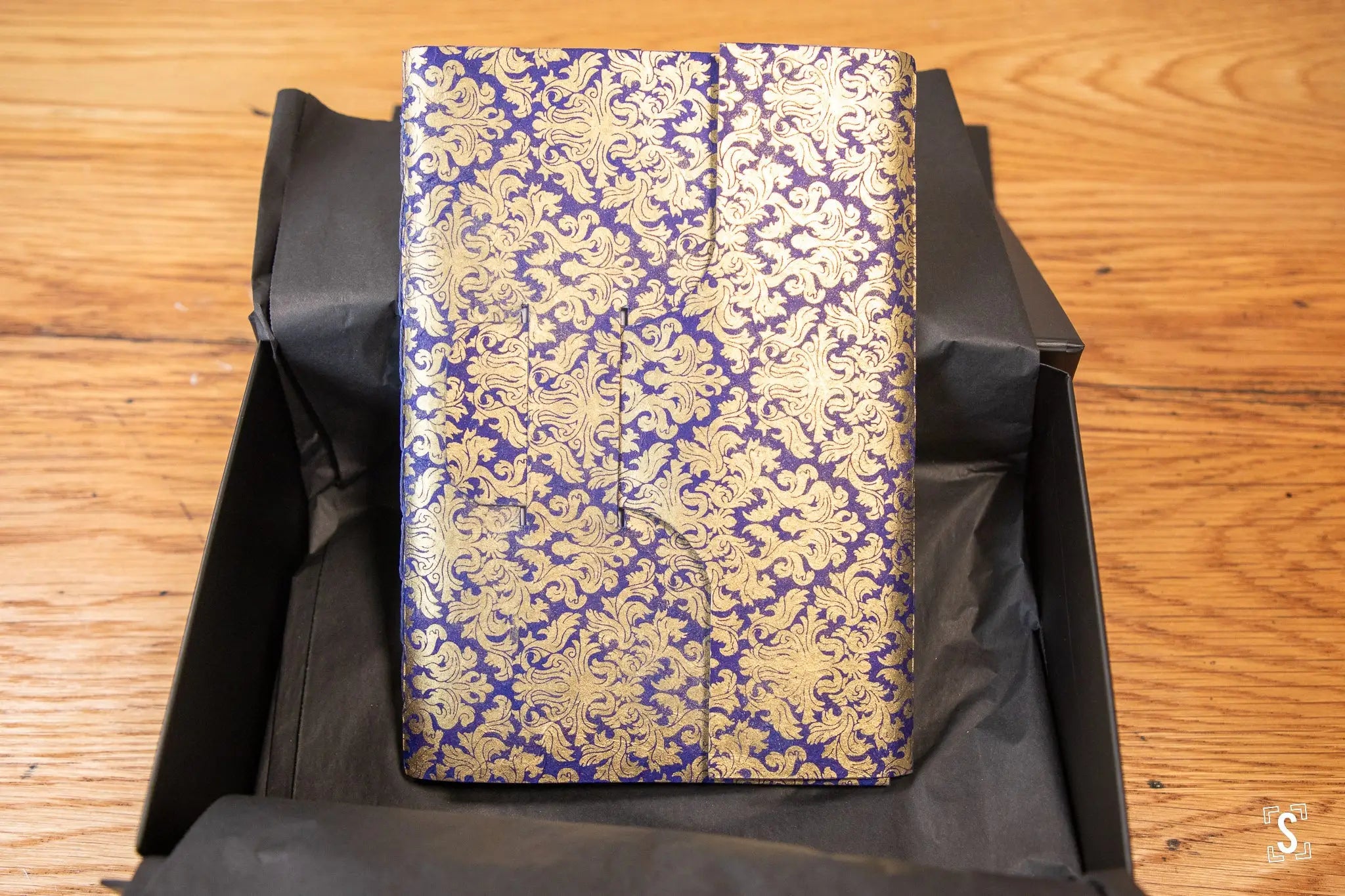 Ornate purple and gold patterned notebook, hand designed with Nepalese Lokta paper