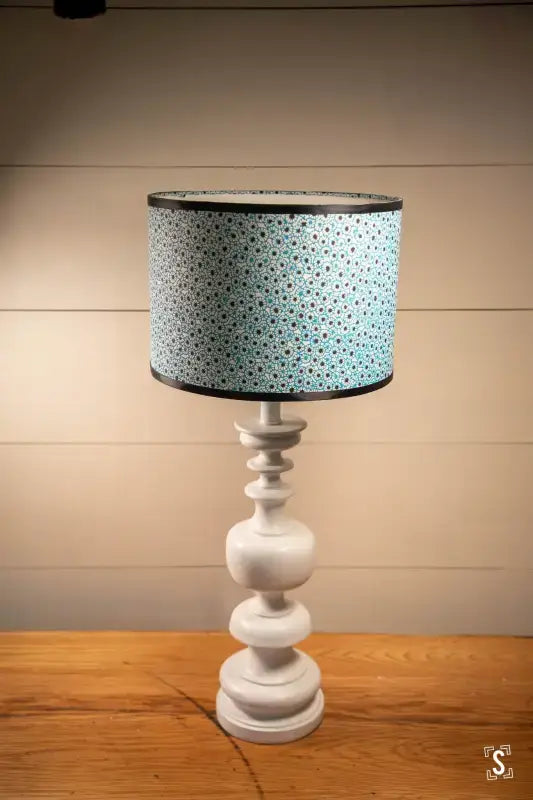 Handmade Lampshade | Light Blue/White Flowers on White