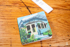 Coaster with colorful house illustration for Handmade Notebook with Chain Stitch Binding