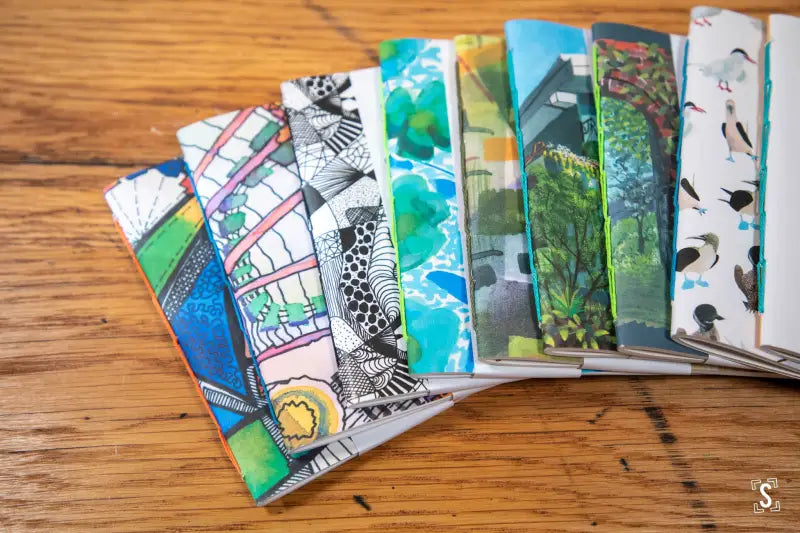 Colorful bookmarks with artistic designs for Handmade Notebook with Chain Stitch Binding