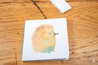 Watercolor hedgehog illustration on Handmade Notebook with chain stitch binding