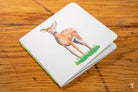 White notebook featuring a watercolor deer illustration with chain stitch binding design