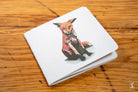 White paper notepad with watercolor fox illustration, featuring chain stitch binding