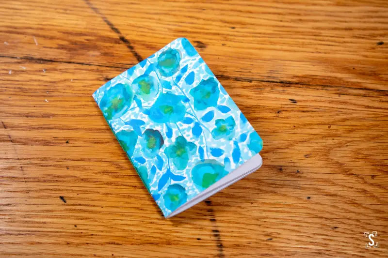 Colorful Handmade Pocket Notebook with a Blue and Green Floral Pattern Cover