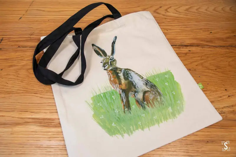 Hare - Tote Bag - Organic Cotton - Black Handles - 38cm x 42cm - Bag