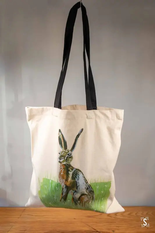 Hare - Tote Bag - Organic Cotton - Black Handles - 38cm x 42cm - Bag