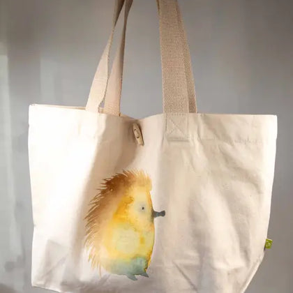 Hedgehog - Toggle Tote Bag - Organic Cotton - 34cm x 34cm x 17cm