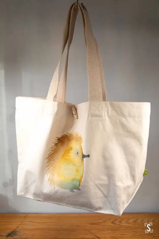 Hedgehog - Toggle Tote Bag - Organic Cotton - 34cm x 34cm x 17cm - Bag
