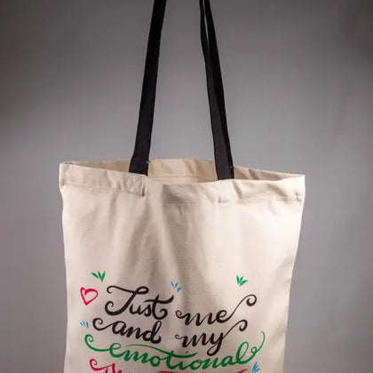 Just Me and My Emotional Support Tote - Tote Bag - Organic Cotton - Black Handles - 38cm x 42cm