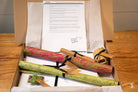 Box of Christmas crackers and document in Kit for Coptic Stitch Bookbinding Materials