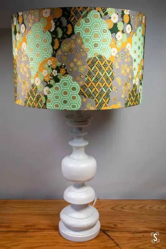 Lampshade - Drum - 40cm - Naka Flowers and Hexagons - Mint - Lampshade