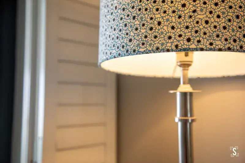 Table lamp featuring a patterned fabric lampshade at the Lampshade Making Workshop