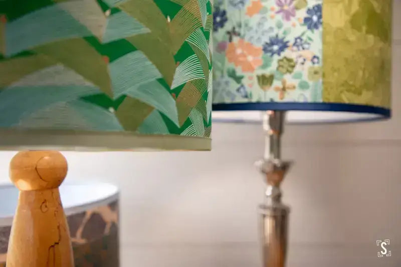 Floral-patterned lampshade with metallic base from Lampshade Making Workshop