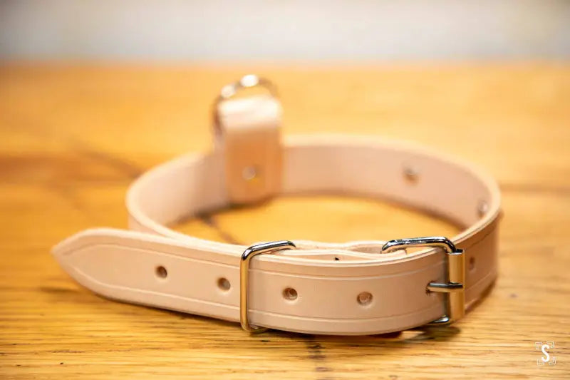 Pink leather pet collar with metal buckle from Leathercraft Workshop, March 2 2025