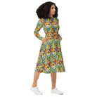Stylish Long Sleeve Midi Dress in Vibrant Abstract Pattern