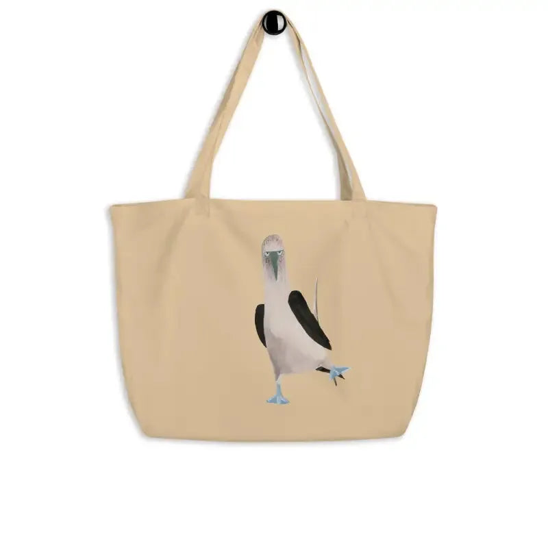 Large Organic Cotton Tote Bag featuring a bird design for eco-friendly shopping