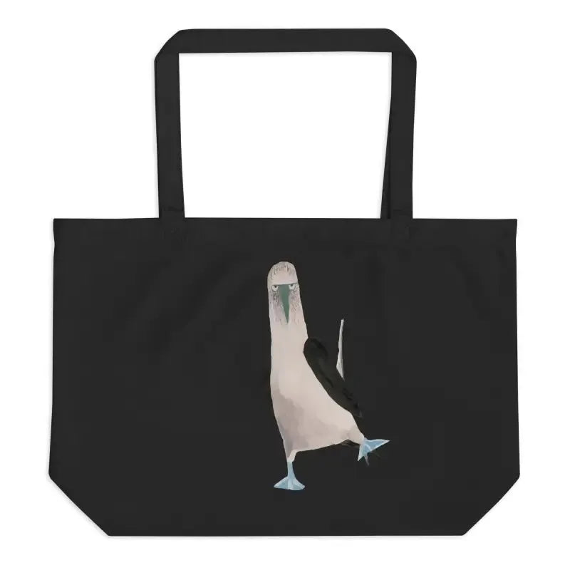 Black and white bird with blue beak on Organic Cotton Tote Bag featuring Booby design