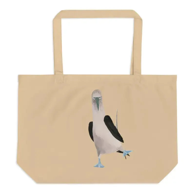 Large Organic Cotton Tote Bag featuring a bird design, perfect for eco-friendly style