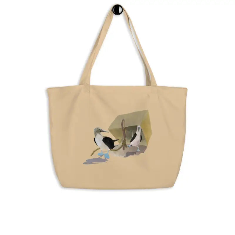 Beige Organic Cotton Tote Bag featuring a bird design from Booby Trap, large size