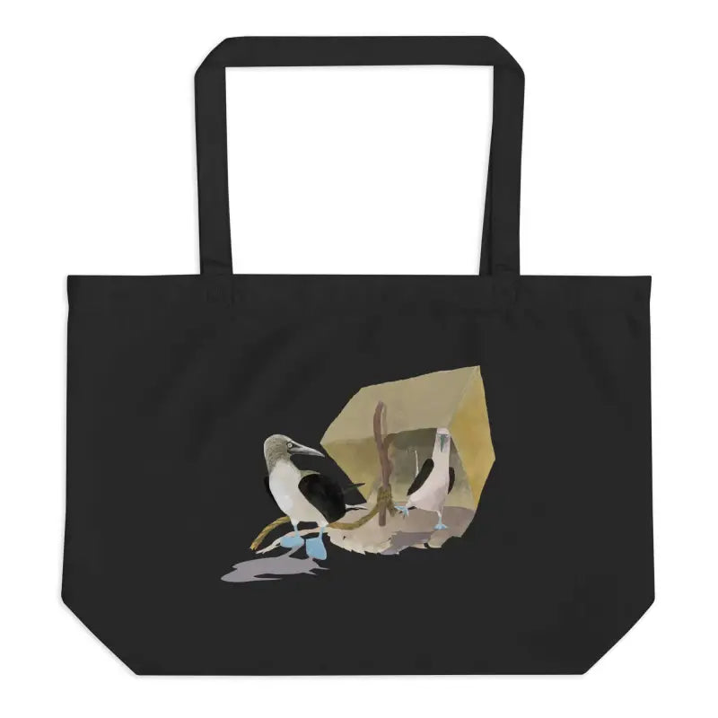 Black Organic Cotton Tote Bag featuring a bird design from Booby Trap, Large size