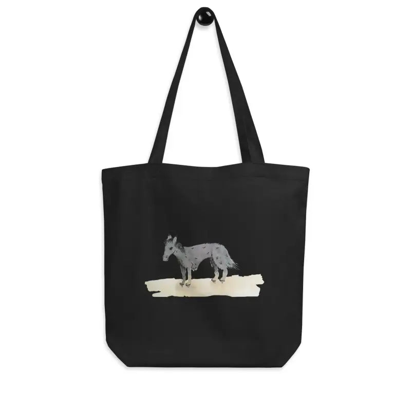 Black organic cotton tote bag featuring a horse design from Donkeydog