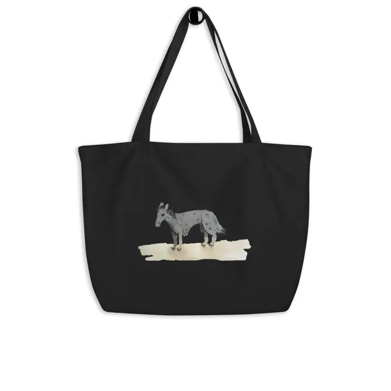 Black cotton tote bag featuring a horse design, ideal for eco-conscious shoppers