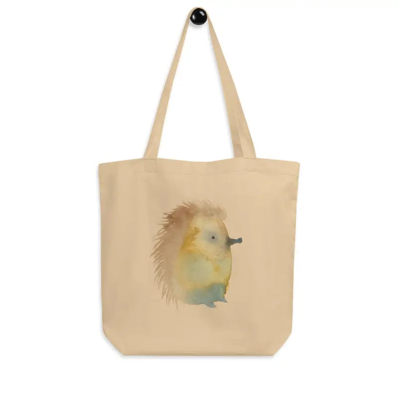 Organic Cotton Tote Bag featuring a watercolor hedge illustration showcasing a hedgehog