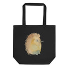 Organic Cotton Black Tote Bag with Hedgehog Illustration