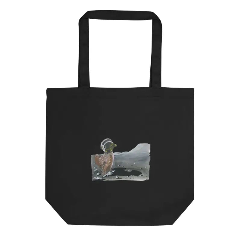 Black Organic Cotton Tote Bag featuring a duck design, Loonar Landing product