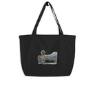 Black Organic Cotton Tote Bag featuring a Duck design by Loonar Landing