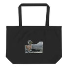 Black organic cotton tote bag featuring a duck design from Loonar Landing