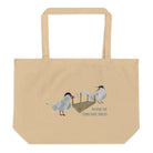 Two birds on a boat featuring text on an Organic Cotton Tote Bag design