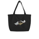 Organic Cotton Tote Bag featuring two white birds on a black background