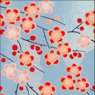 Cherry blossom flowers with red centers on branches in Japanese Chiyogami print design