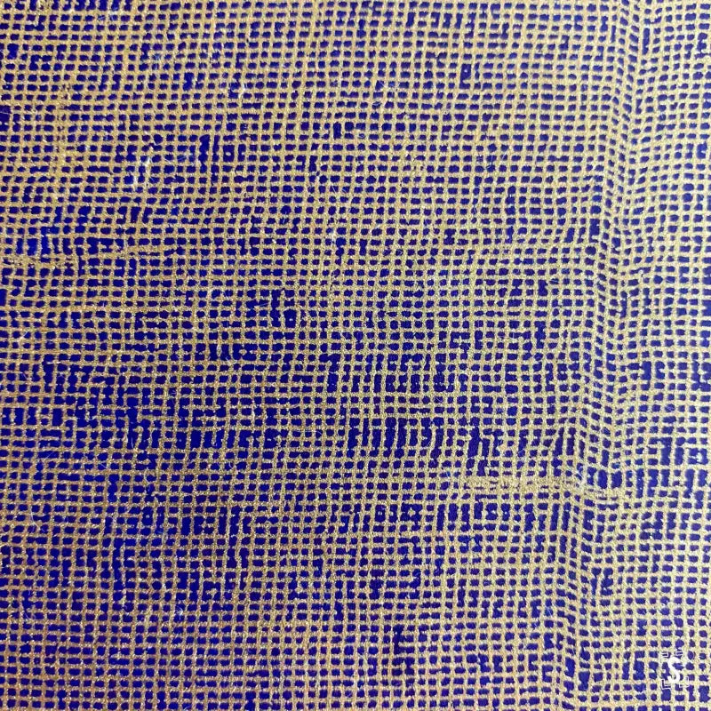 Woven Japanese Chiyogami fabric with a grid pattern of blue and tan threads