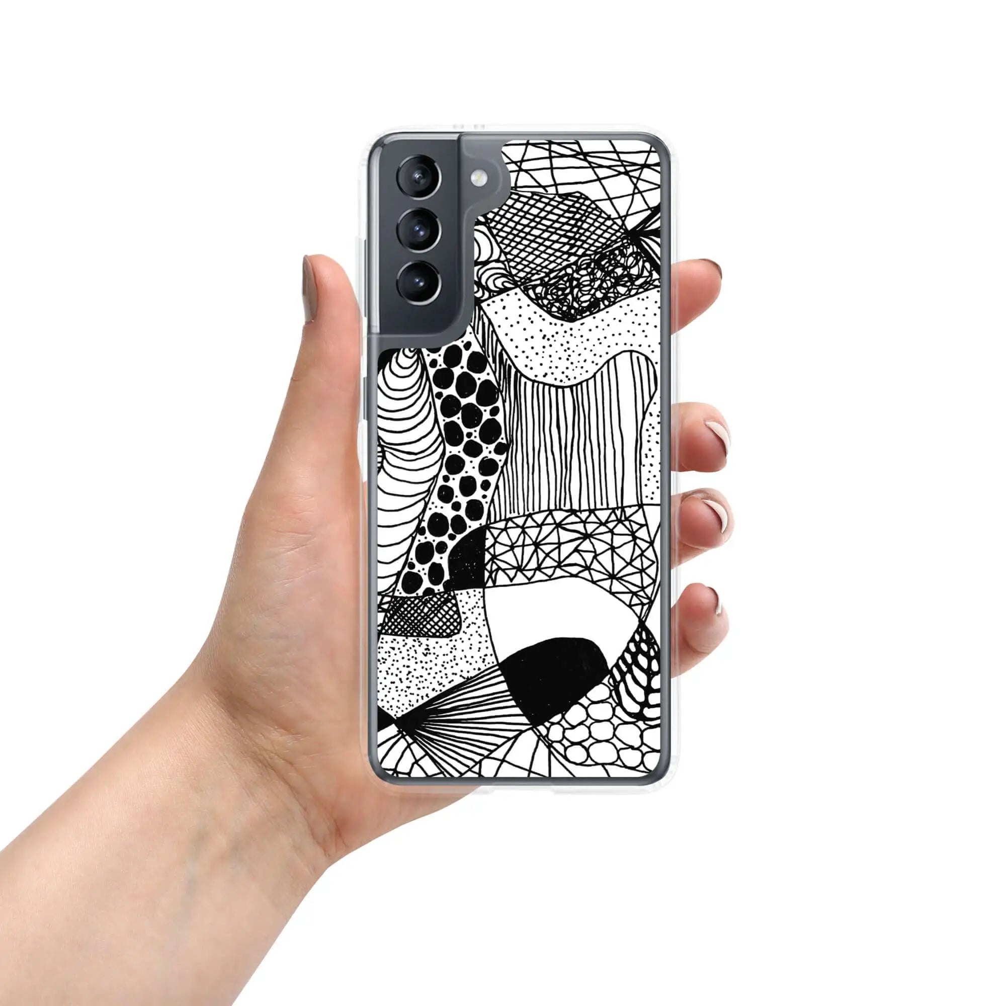 Samsung Case | Graphic Abstract - Black and white patterned phone case held in hand