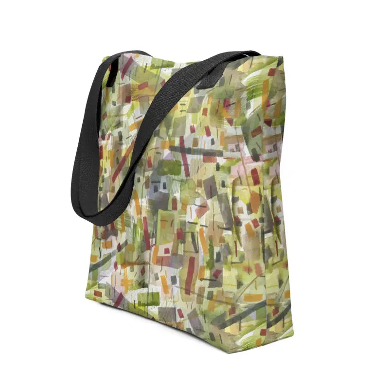 Hand designed tote bag featuring a multi-colored green abstract pattern