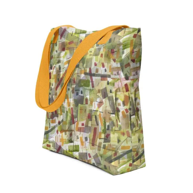 Hand designed tote bag featuring a vibrant green abstract pattern for stylish carry