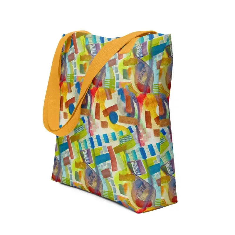 Multi-colored abstract pattern tote bag, hand designed for vibrant style and functionality