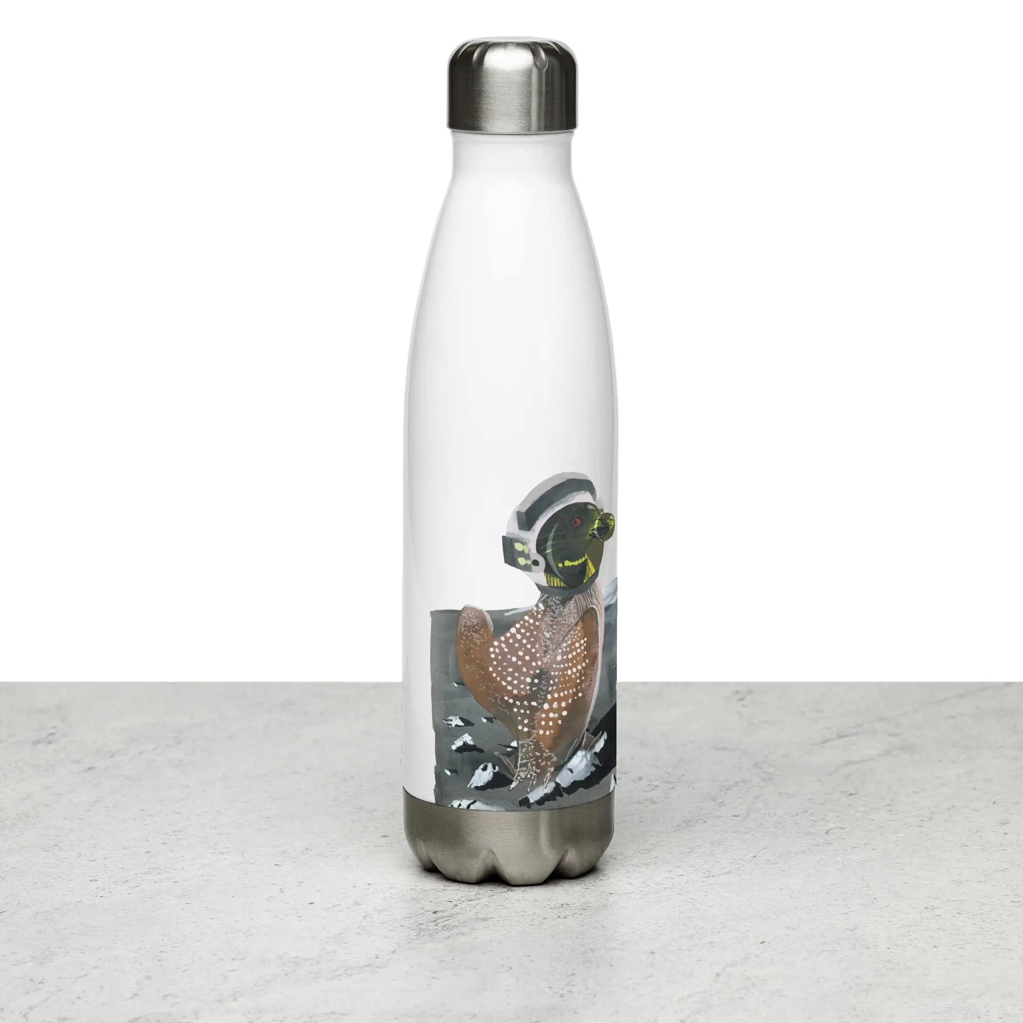 Stainless steel water bottle with bird design from Loonar Landing